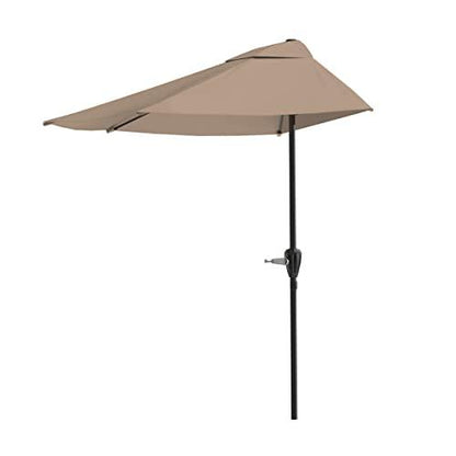 Pure Garden Half Round Patio Umbrella with Easy Crank – Compact 9ft Semicircle Outdoor Shade Canopy for Balcony, Porch, or Deck (Sand) - CookCave