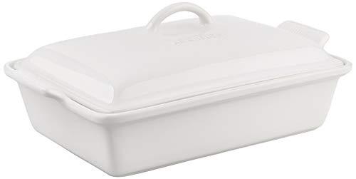 Le Creuset Stoneware Heritage Covered Rectangular Casserole, 4 qt. (12" x 9"), White - CookCave