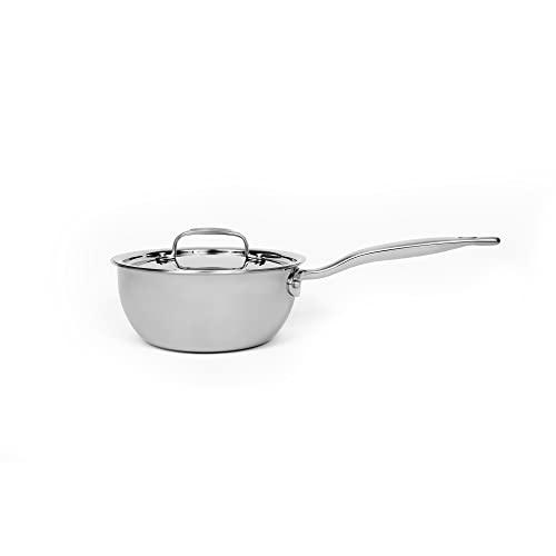 Heritage Steel 2 Quart Saucier with Lid - Titanium Strengthened 316Ti Stainless Steel Pan with 5-Ply Construction - Induction-Ready and Fully Clad, Made in USA (2-Quart Saucier) - CookCave