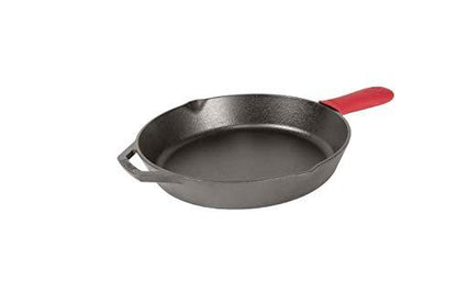 Lodge Cast Iron Skillet with Red Silicone Hot Handle Holder, 12-inch - CookCave