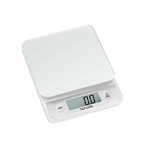 Taylor Glass Top Food Scale with Touch Control Buttons, 11 lb Capacity, Silver - CookCave