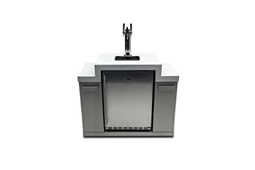 Mont Alpi MA-KEG Stainless Steel Outdoor Rated 3 Beer Tap Kegerator Keg Center Refrigerator Module w/Digital Display + White Granite Countertop - Holds 3 Pony Kegs - Fits Mont Alpi Island Grills - CookCave