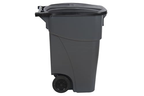 PLASTIC PRINCE 50 Gallon Rollout Trash Can with Lid, Commercial Heavy-Duty Container with Wheels, Gray - CookCave