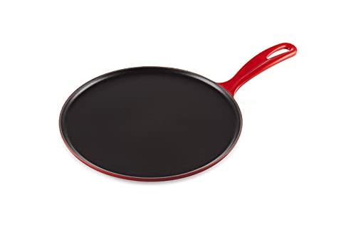 Le Creuset Enameled Cast Iron Crepe Pan with Rateau and Spatula, 10.75", Cerise - CookCave