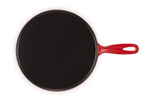 Le Creuset Enameled Cast Iron Crepe Pan with Rateau and Spatula, 10.75", Cerise - CookCave