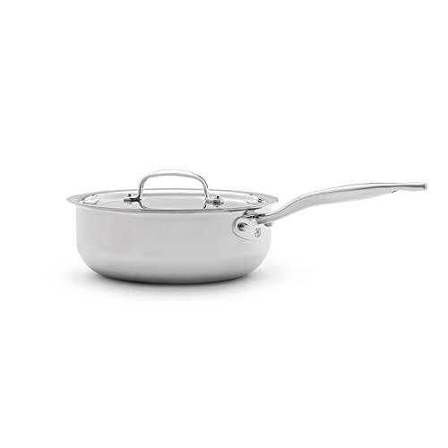 Heritage Steel 3 Quart Saucier - Titanium Strengthened 316Ti Stainless Steel with 5-Ply Construction - Induction-Ready and Fully Clad, Made in USA - CookCave