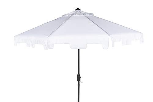 Safavieh PAT8000K Outdoor Collection Zimmerman White Uv Resistant 9 Ft Crank Market Push Button Tilt Flap Umbrella - CookCave