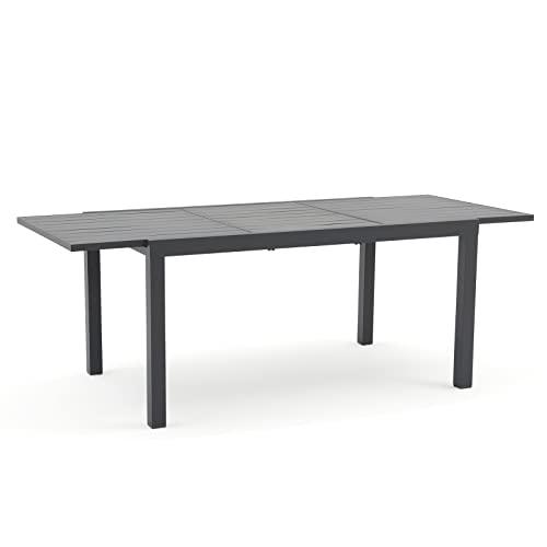 Soleil Jardin Aluminum Patio Extendable Dining Table, 59" - 83", Adjustable Indoor Outdoor Furniture Rectangle Table for 6-8 Person Porch Deck Garden, Dark-Grey - CookCave