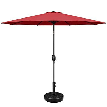 Simple Deluxe 9 FT Patio Umbrella with 20 Inch Heavy Duty Base Stand, Push Button Tilt/Crank 8 Sturdy Ribs, for Outdoor Market Table, Garden, Lawn, Backyard, Pool, New, Red and Black - CookCave