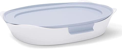 Rubbermaid Glass Baking Dish for Oven, Casserole Dish Bakeware, DuraLite 2.5-Quart, White (with Lid) - CookCave