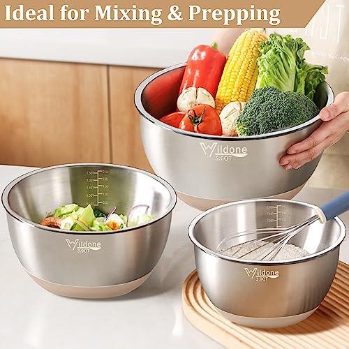 27-Piece Stainless Steel Nesting Mixing Bowl Set with Lids, Graters, Measurement Marks - CookCave