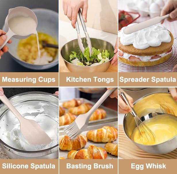 27-Piece Stainless Steel Nesting Mixing Bowl Set with Lids, Graters, Measurement Marks - CookCave