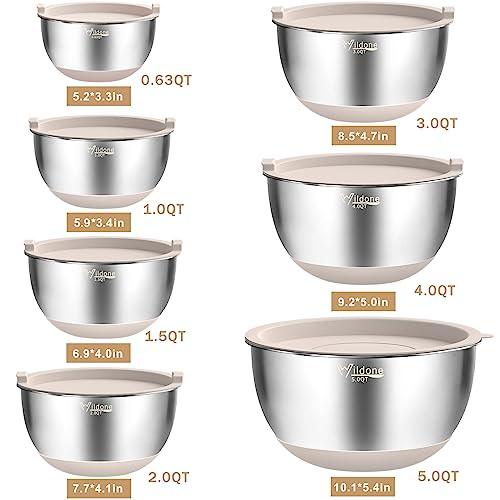 27-Piece Stainless Steel Nesting Mixing Bowl Set with Lids, Graters, Measurement Marks - CookCave