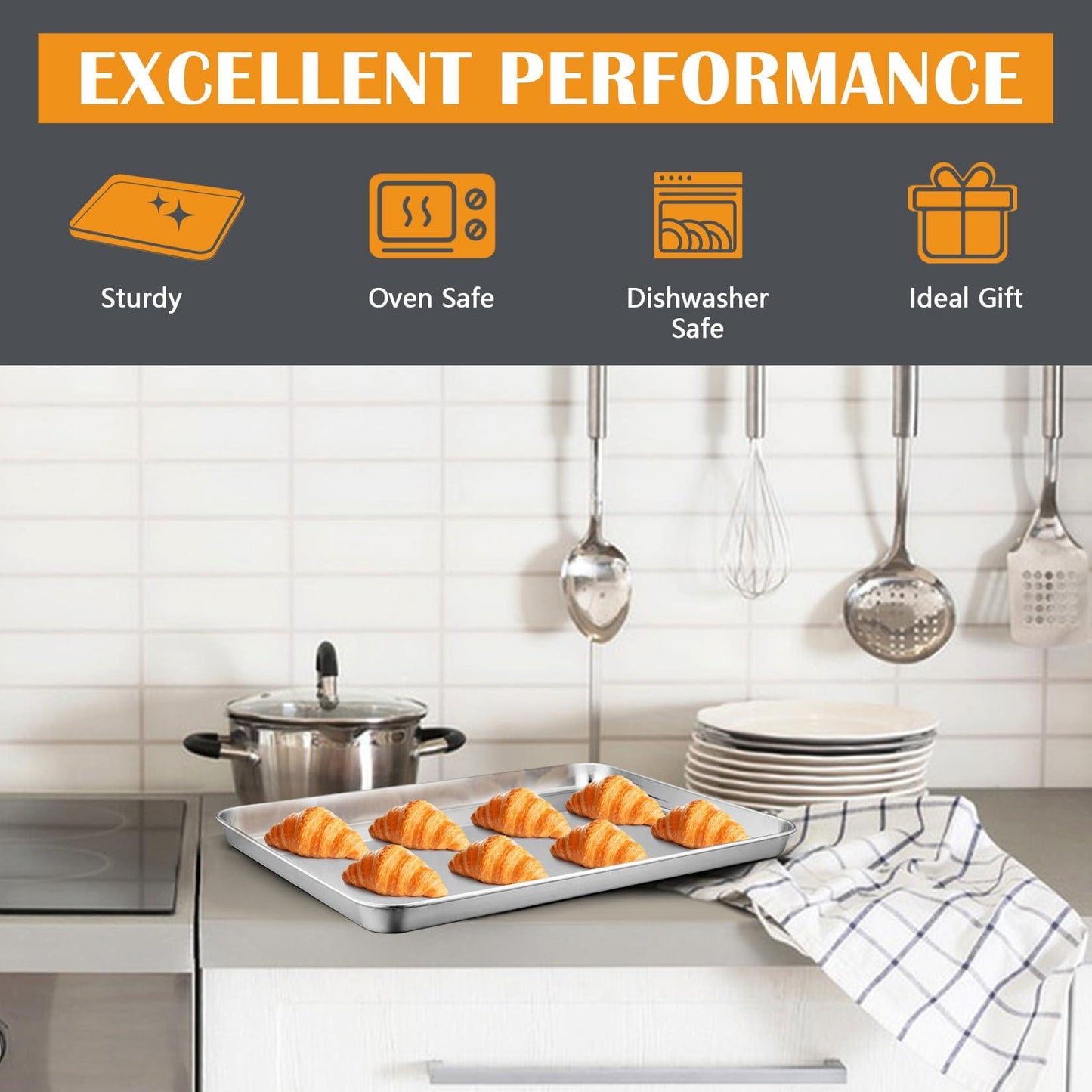 2Pcs Baking Sheet Pan Set (16inch), Joyfair Stainless Steel Large Cookie Sheets, Commercial Metal Pans Tray Oven Bakeware for Jelly Roll/Bread/Bacon, Non Toxic & Healthy, Rust-free & Dishwasher Safe - CookCave