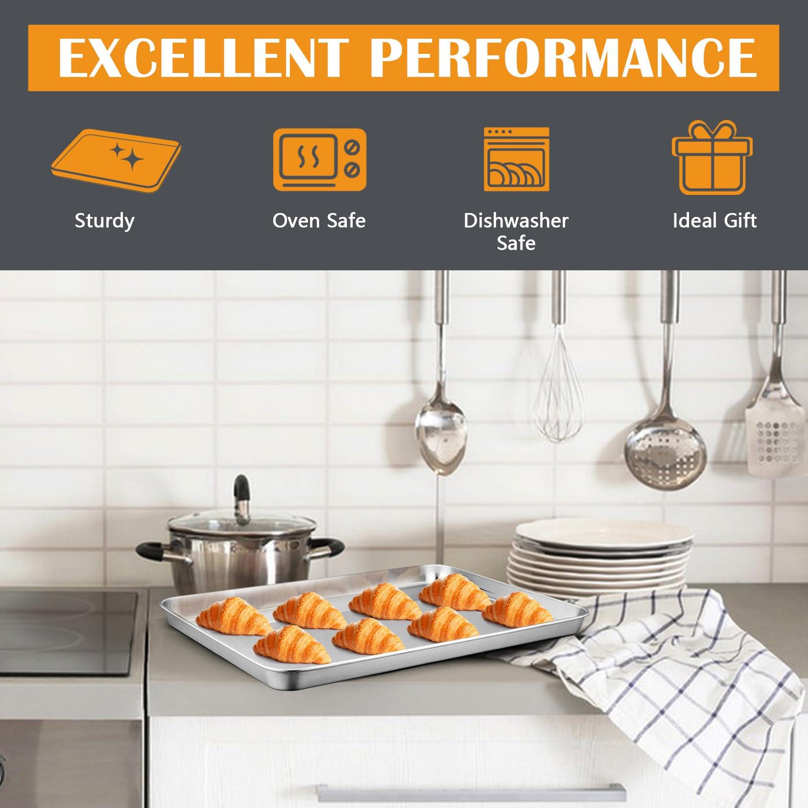 2Pcs Baking Sheet Pan Set (16inch), Joyfair Stainless Steel Large Cookie Sheets, Commercial Metal Pans Tray Oven Bakeware for Jelly Roll/Bread/Bacon, Non Toxic & Healthy, Rust-free & Dishwasher Safe - CookCave
