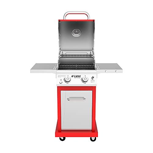 Nexgrill Deluxe 2-Burner Propane Barbecue Gas Grill with Warming Rack, 401 sq. in, 28000 BTUs, Outdoor Cooking, Patio, Barbecue Grill, Foldable Side Table, with Full stainless Steel Control Panel, Red - CookCave