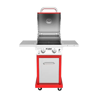 Nexgrill Deluxe 2-Burner Propane Barbecue Gas Grill with Warming Rack, 401 sq. in, 28000 BTUs, Outdoor Cooking, Patio, Barbecue Grill, Foldable Side Table, with Full stainless Steel Control Panel, Red - CookCave