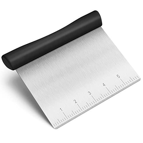 Rainspire Bench Scraper, Stainless Steel Dough Scraper, Pastry Scraper, Pizza and Dough Cutter Multi-Purpose Scraper/Chopper, Pizza Cutter Food Chopper Baking Supplies Kitchen Gadgets, Black - CookCave