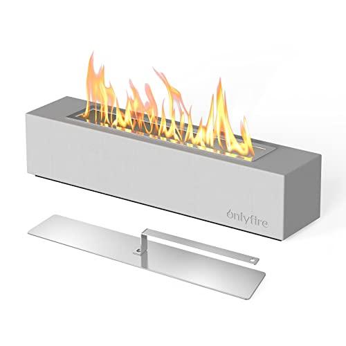 Onlyfire Tabletop Fireplace with Extinguisher Lid, 18” Portable Smokeless Fire Pit for Outdoor & Indoor, Clean Burning Alcohol Bio Ethanol Firepit, Concrete Rectangular Fire Bowl with Non-Slip Pad - CookCave