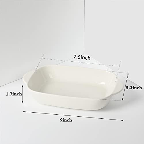 LEETOYI Ceramic Small Baking Dish, Porcelain 2-Piece Rectangular Bakeware with Double Handle, Baking Pans for Cooking and Cake Dinner 7.5"×5 (White) - CookCave