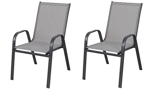 BTEXPERT Indoor Outdoor 2-Set of Two Gray Restaurant Flexible Sling Stack, Patio Metal Frame, Set of 2 Chairs, Grey - CookCave