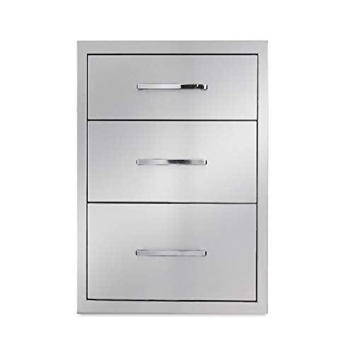 yuxiangBBQ Outdoor Kitchen Drawers Stainless Steel 3-Drawer BBQ Drawer 14" W x 20.5" H x 23" D Enclosed Built-in Drawer Flush Mount for Outdoor Kitchens & BBQ Islands - CookCave