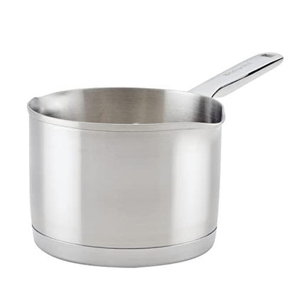 KitchenAid 3-Ply Base Stainless Saucepan with Pour Spouts, 1.5 Quart, Brushed Stainless Steel - CookCave