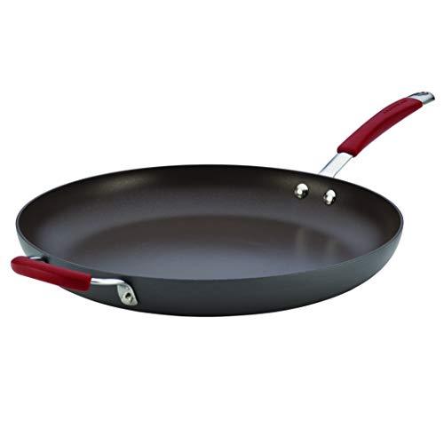 Rachael Ray 87631-T Cucina Hard Anodized Nonstick Skillet with Helper Handle, 14 Inch Frying Pan, Gray/Red - CookCave