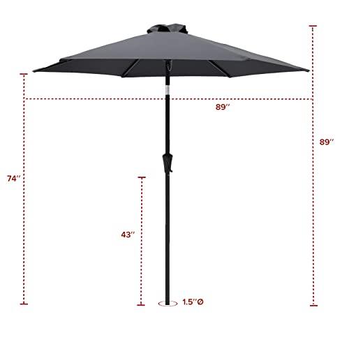 FLAME&SHADE 7.5 ft Outdoor Market Patio Table Umbrella with Tilt, Anthracite - CookCave