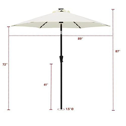 FLAME&SHADE 7.5 ft Solar Powered Outdoor Market Patio Table Umbrella with LED Lights and Tilt, Ivory - CookCave