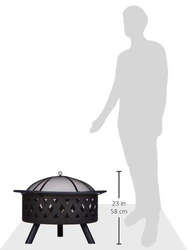 Fire Pit Set, Wood Burning Pit - Includes Screen, Cover and Log Poker - Great for Outdoor and Patio, 32 inch Round Crossweave Firepit by Pure Garden - CookCave