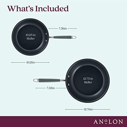 Anolon Advanced Home Hard-Anodized Nonstick Skillets (2 Piece Set- 10.25-Inch & 12.75-Inch, Moonstone) - CookCave
