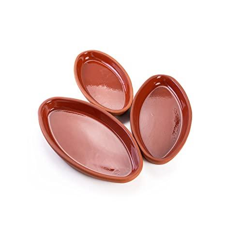 Luksyol Handmade Terracotta Oven Tray Set of 3 - Authentic Mexican Pottery for Tajine, Moroccan, Indian Cooking | Oven-Safe Clay Pans for Baking and Slow-Cooking | Lead-Free, Brown Glazed Cookware - CookCave