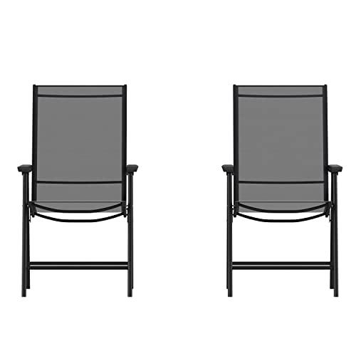 Flash Furniture Paladin Black Outdoor Folding Patio Sling Chair with Black Frame (2 Pack) - CookCave
