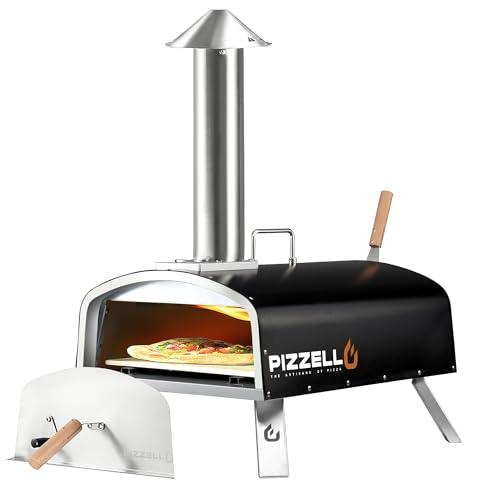 PIZZELLO 16" Portable Pellet Pizza Oven Outdoor Wood Fired Pizza Ovens Included Pizza Stone, Pizza Peel, Fold-up Legs, Cover, Pizzello Forte (Black) - CookCave