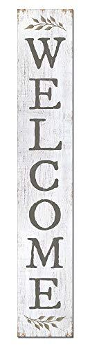 My Word! Welcome White W/Sprig Welcome Sign and porch leaner for Front Door, Porch, Yard, Deck, Patio, or Wall - Indoor Outdoor Decorative Farmhouse Rustic Vertical Home Decor – 8”x46.5” - CookCave