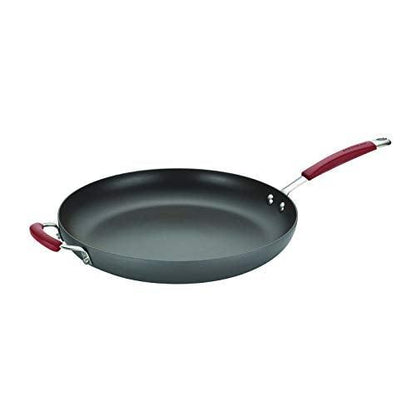 Rachael Ray 87631-T Cucina Hard Anodized Nonstick Skillet with Helper Handle, 14 Inch Frying Pan, Gray/Red - CookCave