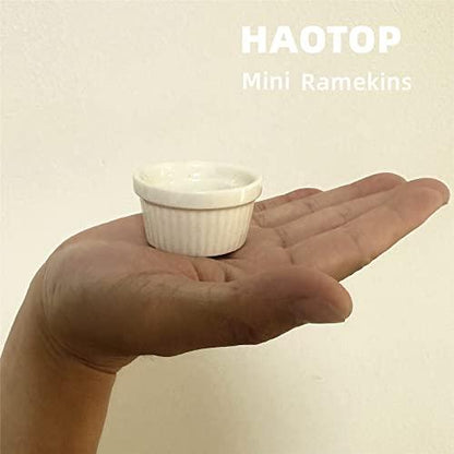 HAOTOP Mini Ramekins - 1 oz/30 ml Porcelain Souffle Dish, Small Dipping Sauce, Dessert Cups Set, Oven Safe, Set of 6 - CookCave