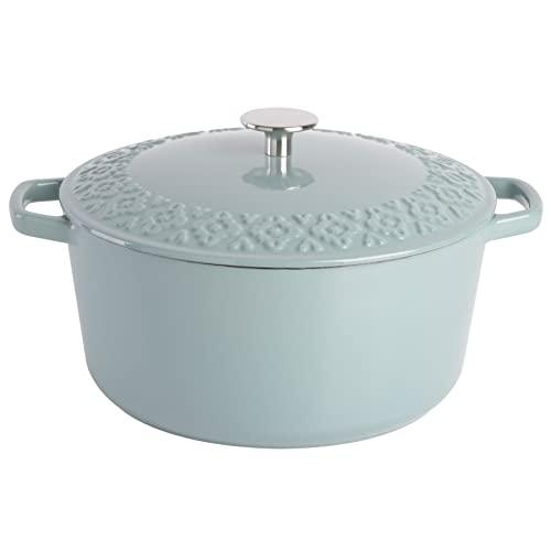 Spice by Tia Mowry Savory Saffron 6Qt Cast Iron Dutch Oven w/Embossed Lid - Aqua Blue, 6-Quart - CookCave