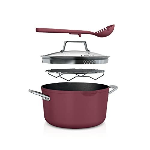 Ninja CW202RD Foodi NeverStick PossiblePot, Premium Set with 7-Quart Capacity Pot, Roasting Rack, Glass Lid & Integrated Spoon, Nonstick, Durable & Oven Safe to 500°F, Cherry Tart - CookCave