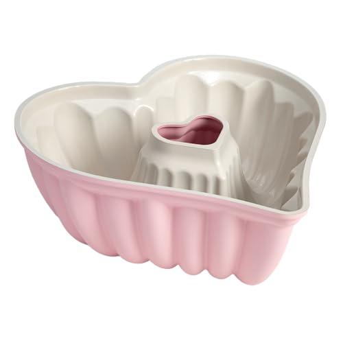 Paris Hilton Heart Shaped Fluted Cake Pan, Cast Aluminum with Clean Ceramic Nonstick Bakeware, Dishwasher Safe, Made without PFAS, PFOA, PFOS & PFTE, 9-Inch, Pink - CookCave