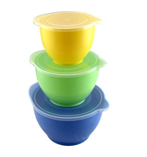 Dependable Industries inc. Essentials 3 Piece Storage and Batter Mixing Bowl Set with Lids Nesting with Pouring Spout and Handle Ideal for Mixing and Food Storage - CookCave