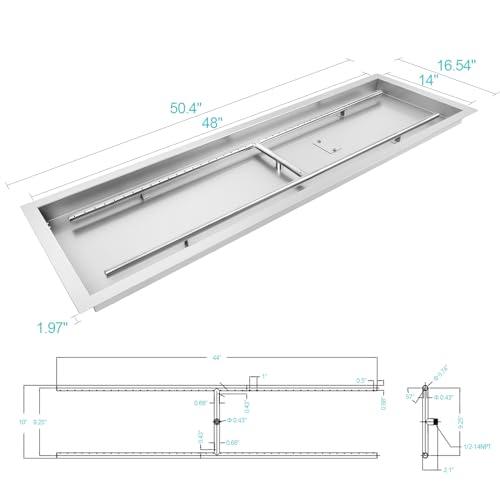 GCCSJ 48 * 14 inch Rectangular Drop-in Fire Pit Pan Kit, Fire Pit Pan Kit with H-Shaped Burner, Spark Ignition Kit and Propane Hose Kit for Indoor Outdoor Decoration，Rated for up to 185000 BTU… - CookCave