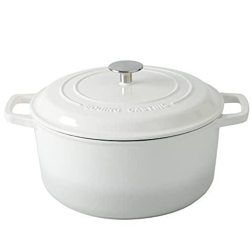 EDGING CASTING Enameled Cast Iron Dutch Oven Pot with Lid, 7.5-Quart, Round Dutch Ovens, Dual Handle, for Bread Baking, Bread Oven, Oven Safe up to 500°F, White - CookCave