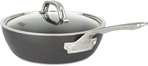 Viking Culinary Hard Anodized Nonstick 3-Ply Saucier Pan, 3 Quart, Includes Glass Lid, Dishwasher, Oven Safe, Works on All Cooktops including Induction - CookCave