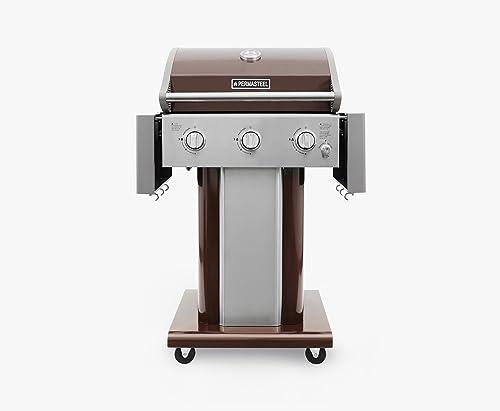 Permasteel 3-Burner Gas Grill | Cast Iron Cooking Grates, Grilling Tools Holder, Foldable Sides, PG-A40301-MO, Pedestal Style, 30000 Total BTUs - Mocha - CookCave