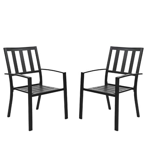 PHI VILLA Patio Dining Chairs, 300Lbs Stackable Wrought Outdoor Metal Dining Chairs with Armrest for Outdoor Kitchen Garden, Backyard - 2 Pack - CookCave