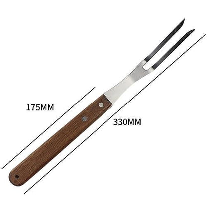 ccHuDE Stainless Steel Carving Fork Barbecue Meat Fork Cooking Steak Fork Grill BBQ Fork Kitchen Serving Fork Large Wood Handle Fork 330 mm - CookCave