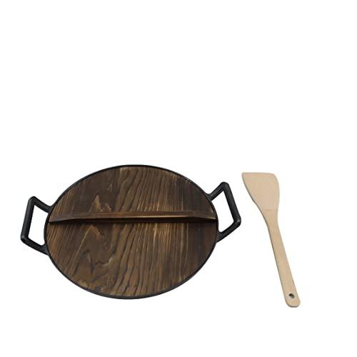 Home VSS Cast Iron， Pre-Seasoned Wok 12.5" With Wood Spatula and Wood Lid - CookCave