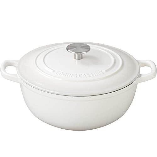 EDGING CASTING Enameled Cast Iron Dutch Oven Pot with Lid for Bread Barking, Enameled Bread Ovens, Suitable For Variety Stovetops, 5 Quart, White - CookCave